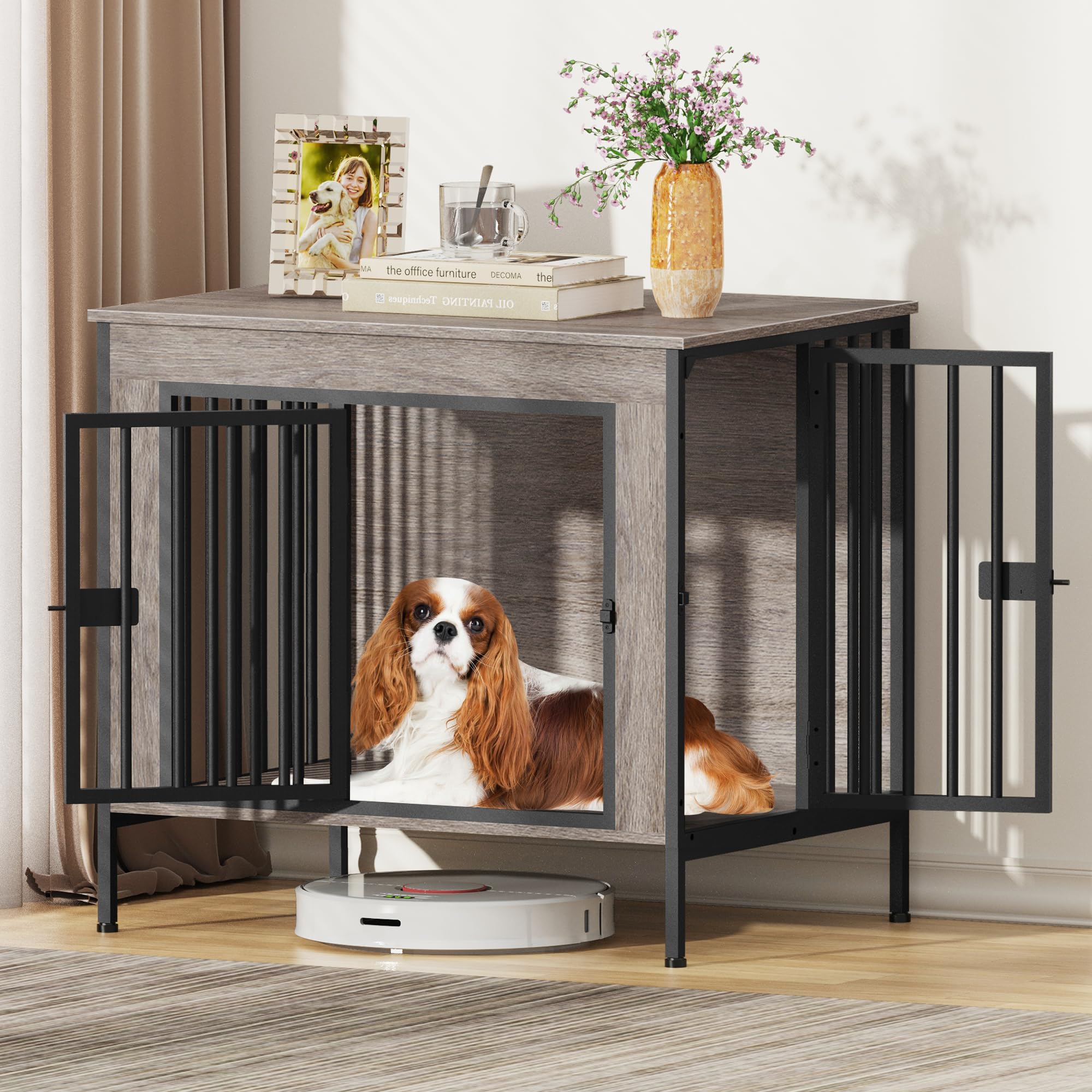 EasyCom Dog Crate Furniture for 1 or 2 Dogs, Heavy Duty Single/Double Dog Crates for Small/Medium/Large Dogs, Dog Kennel Furniture Indoor as TV Stand, Small Size 28.15" L(0-20 Pounds), Oak Grey Image EasyCom Dog Crate Furniture for 1 or 2 Dogs, Heavy Duty Single/Double Dog Crates for Small/Medium/Large Dogs, Dog Kennel Furniture Indoor as TV Stand, Small Size 28.15" L(0-20 Pounds), Oak Grey Image