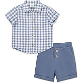 Little Me Clothes for Baby Boys' Gauze Striped Button Down Shirt and Check Short Set, 3 Months - 12 Months