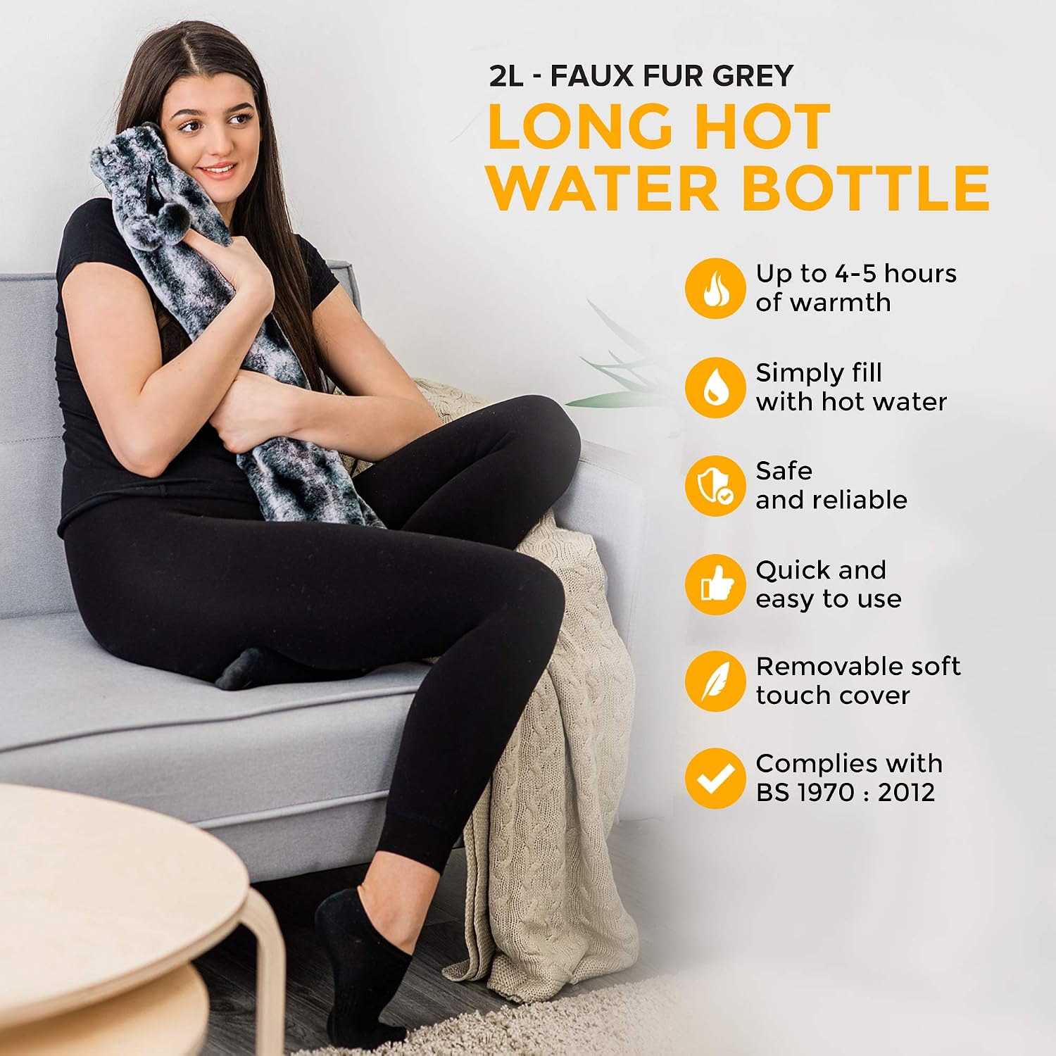 LIVIVO 2L Extra Long Hot Water Bottle with Cover UK, Large Hot Water Bottles for Adults Winter Warmth & Stress Relief - Image 3