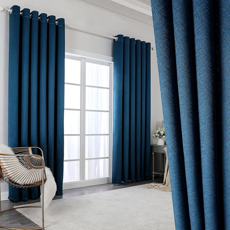 Krismile 100% Blackout Curtains Blue 2 Panels Thermal Insulated 46x54