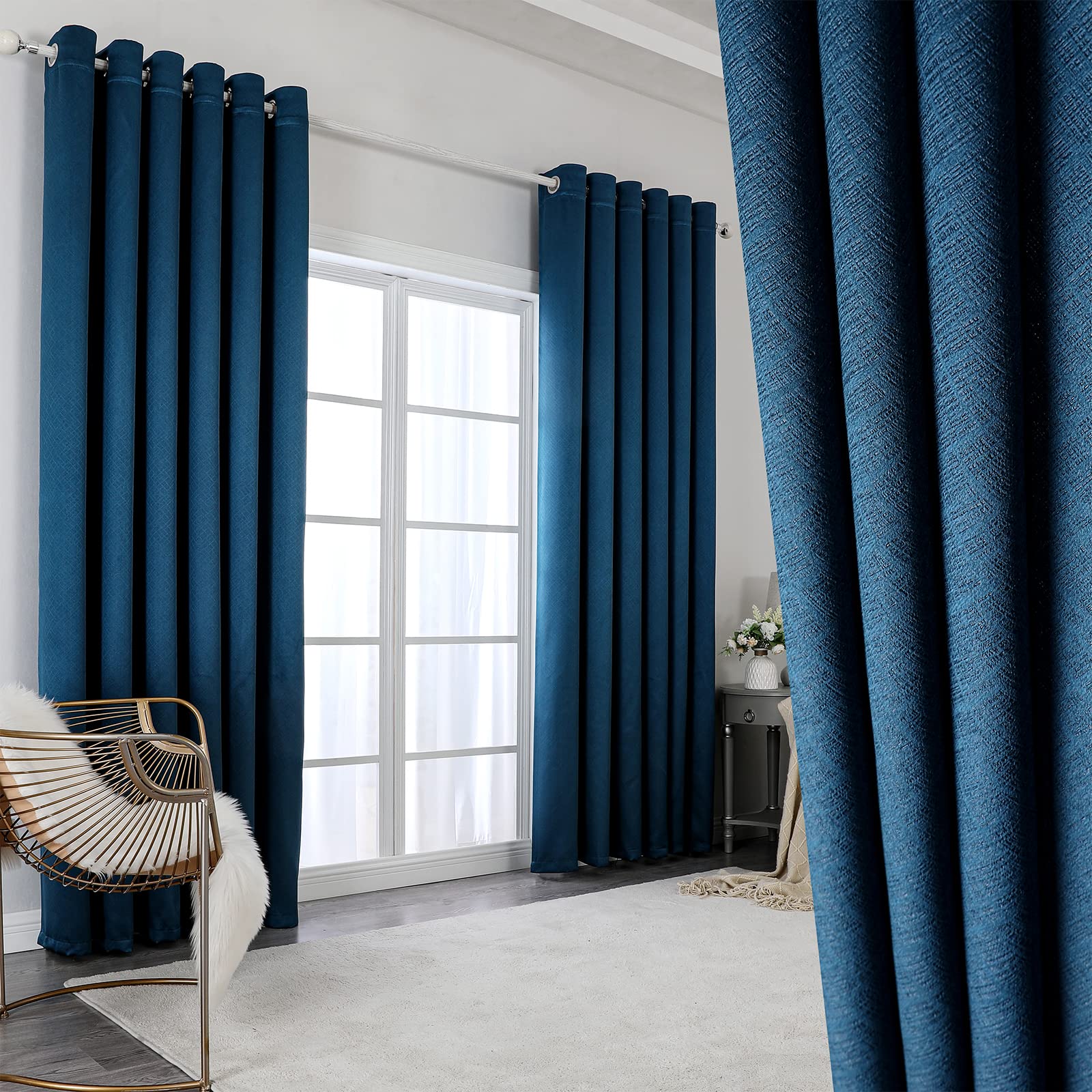 Krismile 100% Blackout Eyelet Curtains Blue - Thermal Insulated & Noise Reducing, Thick Short Curtains for Kidsroom and Bedroom, Lined Blackout curtains, Room Darkening Curtains, 46 x54 inch 2 Panels — image 1