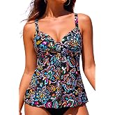 Women's Underwire Tankini Top Only- Push Up Flowy Swimsuit Top No Bottom | Built-in Bra, Tummy Control, Unremovable Cups, Adjustable Straps, Stretch Fabric