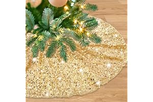 FANQISI 36 Inches Gold Tree Skirt Small Christmas Tree Skirts Glitter Sequins Velvet Tree Skirt for 4ft Xmas Trees Decorations