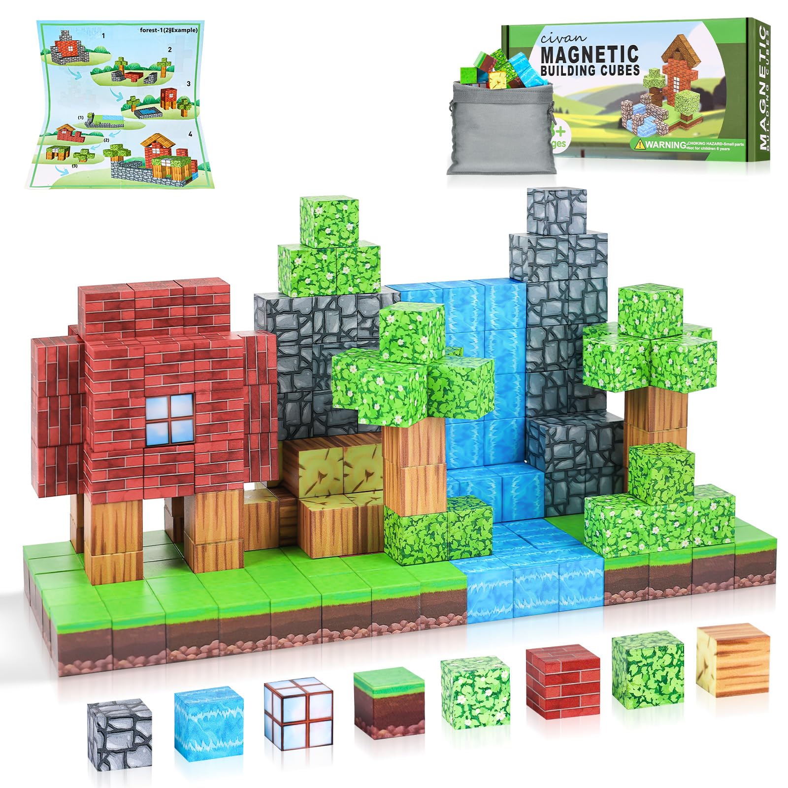Photo 1 of civan Magnetic Blocks-Build Blocks Mine Magnet World Forest Set, 63pcs Magnetic Cube Toys for Sensory STEM Education, Magnetic Building Toys for Boys Girls Age 3-4 4-5 6-8 10+