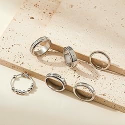 LOFITOR Silver Fidget Rings for Anxiety 6pcs