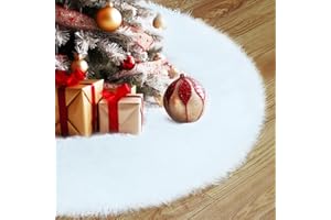 GliSun 48 Inch Christmas Tree Skirt Faux Fur White Plush Skirt for Xmas Halloween Holiday Decorations Indoor Outdoor Christmas Tree Decorations Party