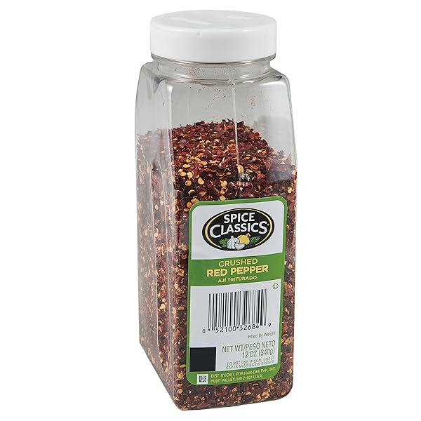 SPICE CLASSICS CRUSHED RED PEPPER, 12 OZ – ONE 12 OUNCE CONTAINER OF DRIED AND CRUSHED RED CHILI PEPPER FLAKES GREAT FOR PIZZA, CHOWDER, SEAFOOD, AND PASTA