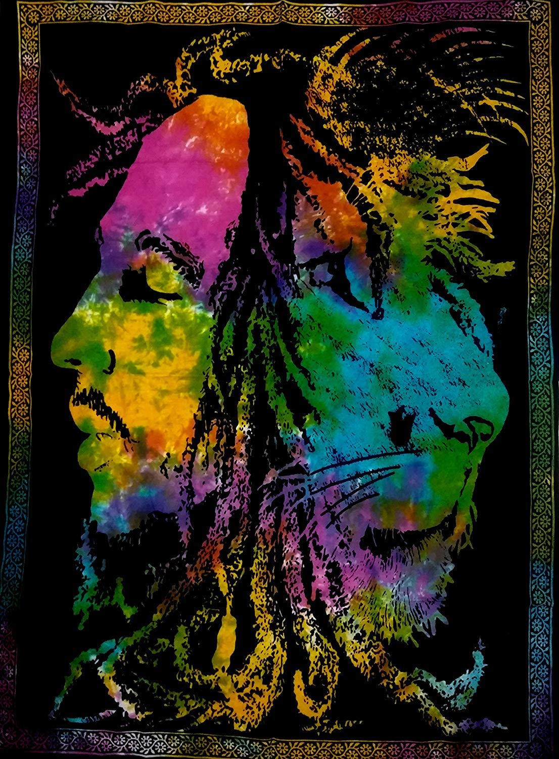 Radhykrishnafashions Cotton Mandala Tye - Dye Poster Tapestry Beautiful Indian Multi Poster, Boho Bohemian Dorm Decor Living Room Decorative Tapestry Poster, Small Size Poster (Multi Loin face)