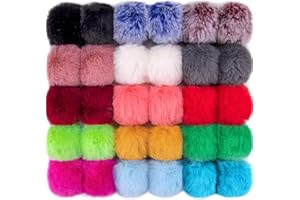 BQTQ 30 Pieces Faux Fur Pom Pom Fluffy Pom Pom Balls Faux Rabbit Fur Pom Pom with Elastic Loop for Hats Keychains Scarves Gloves Bags Accessories(15 Colors, 2 Pcs Each Color)