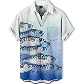 DADDYLOCO Men's Hawaiian Shirt,Ocean Print Shirt, Funny Short Sleeve Button Down,Regular Fit