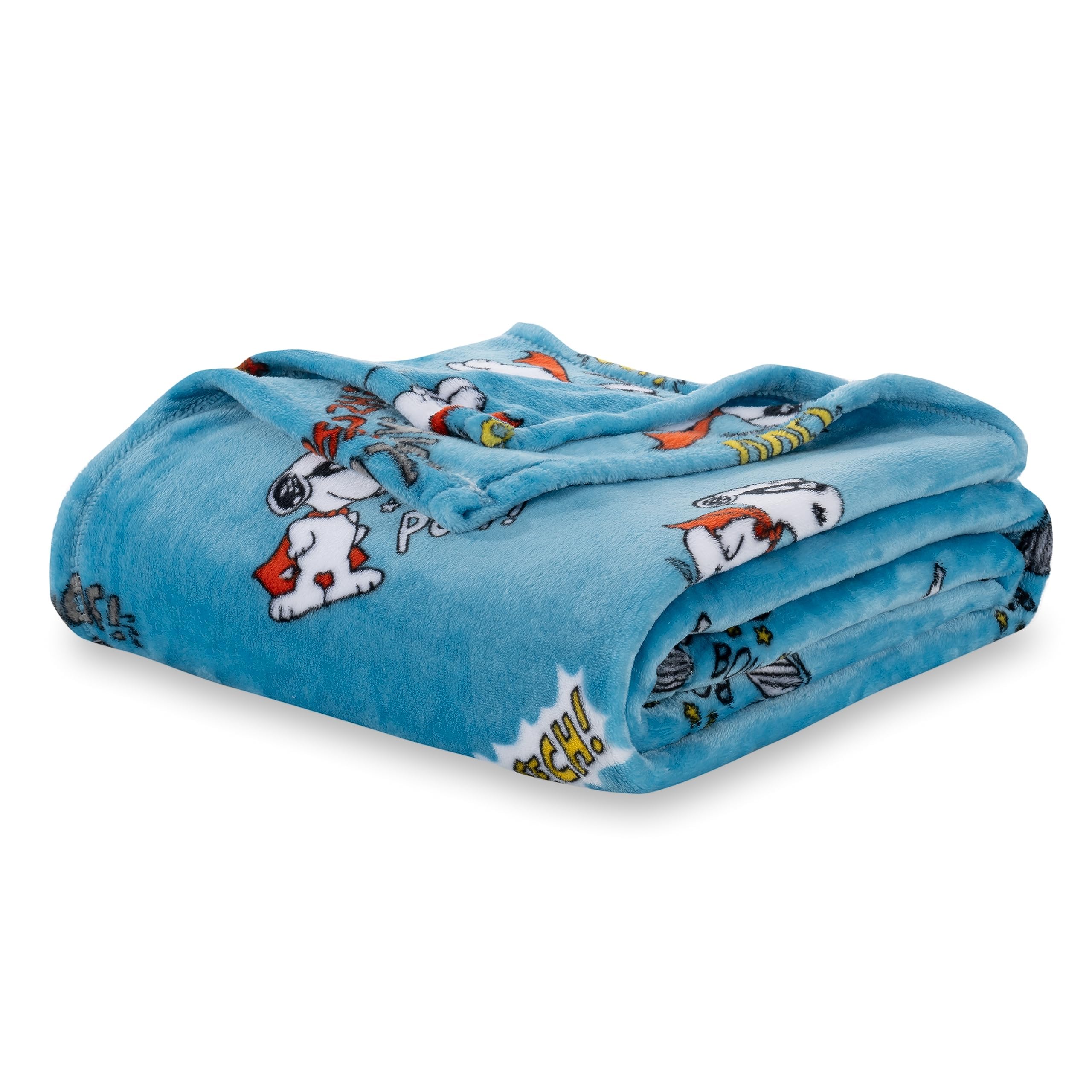 Photo 1 of Berkshire Blanket Peanuts® VelvetLoft® Cute Character Snoopy Plush Blanket,Peanuts Large Masked Marvel Toss Happy Blue,Twin 60 in x 90 in (Official Peanuts® Product)