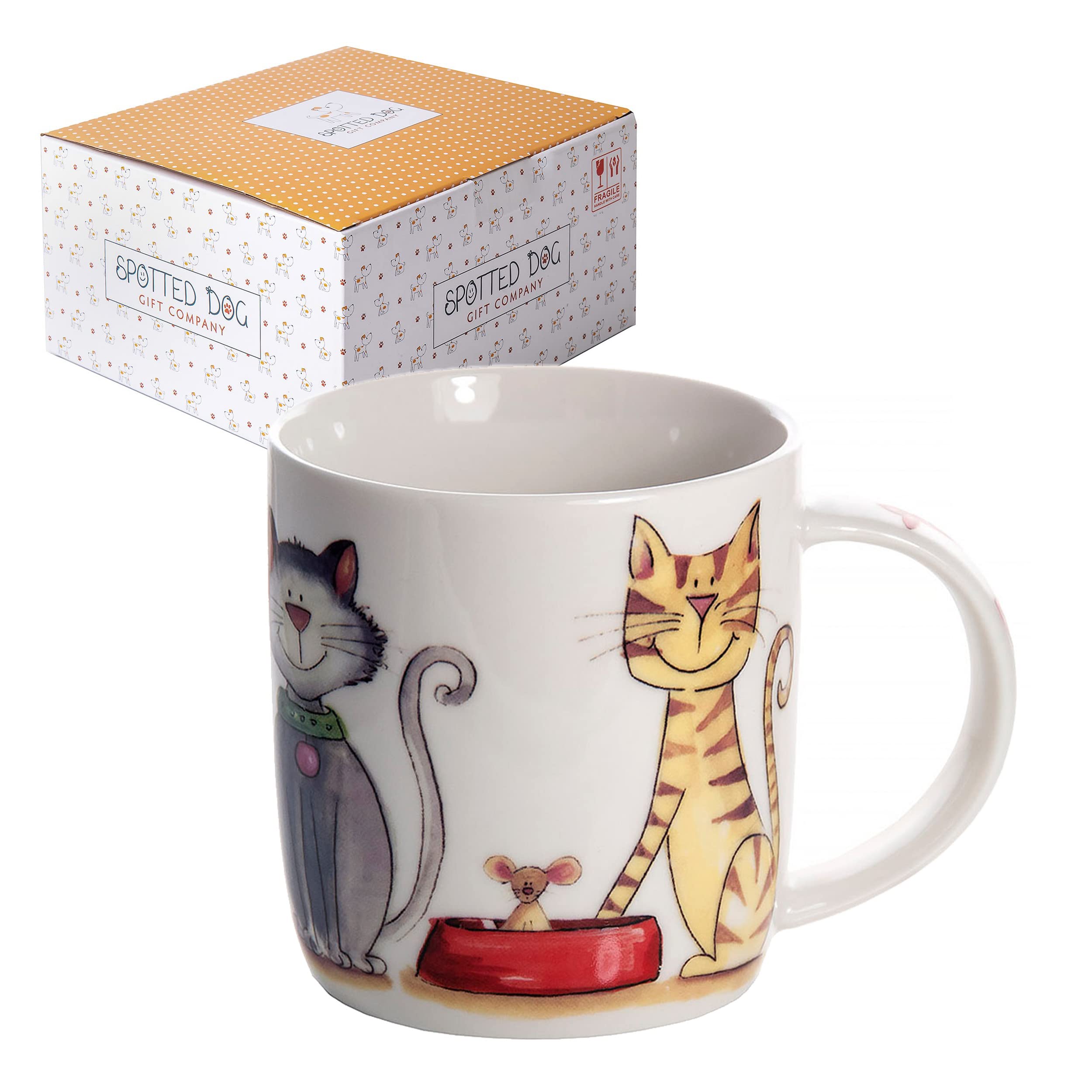 SPOTTED DOG GIFT COMPANY Cat Mug 350ml – Ceramic China Coffee Mug & Tea Cup, Cute Cats Themed | Cat Gifts for Women, Christmas or Birthday Presents