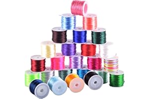 KONMAY 25 Colors Mixed 575 Yards 1.0mm Nylon Rattail Satin Silk Trim Cord Beading String for Chinese Knotting, Kumihimo, Beading, Macramé, Jewelry Making, Mixed