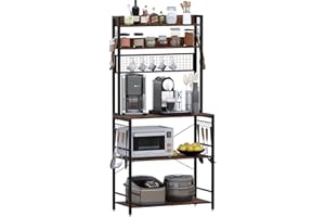 Somduy Baker’s Rack, 5 tier Coffee Bar, Microwave Stand with 20 Hooks for Kitchen Organizers and Storage, Kitchen Utility Shelves for Spices, Pots and Pans, Rustic Brown