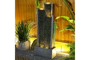 SERBILHOME 3-Tiered Water Fountain Outdoor Garden - 49.61" H Waterfall Fountain Indoor Outdoor Water Fountains with Light Cascading Waterfall for Patio,Garden,Grey,Resin Fountain