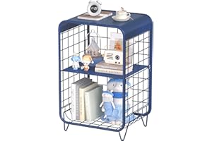 APEXCHASER Cute Nightstand,Metal Side Table,3-Tier Modern End Table with Storage Shelf, Unique Side Tables, Cute Coffee Table for Living Room, Small Table for Bedroom,Navy Blue