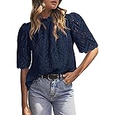 PRETTYGARDEN Summer Tops for Women 2026 Short Sleeve Embroidered Eyelet Shirts Dressy Casual Blouses Spring Fashion Clothes