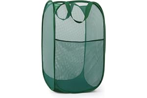 BEMKOO Durable Collapsible Laundry Baskets, Tear-resistant Pop Up Hamper for Laundry, Foldable Clothes Hamper with Reinforced Carry Handles Handy Pocket for Laundry Room, Bathroom, Kids Room, Dorm or Travel