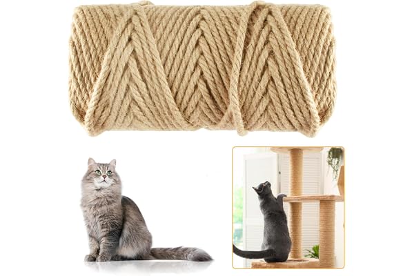 Niserelesa 50M Sisal Rope for Cat Scratchers, Cat Scratching Sisal Rope 6mm Natural Jute Hemp Rope, Ideal for Replace Scratch