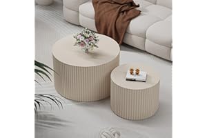 YYZIWYUN Round Nesting Coffee Table Set of 2 Modern White Fluted Coffee Table Round End Table Small Side Table Circular Coffee Tables Circle Nested Coffee Tables for Living Room (White Small)