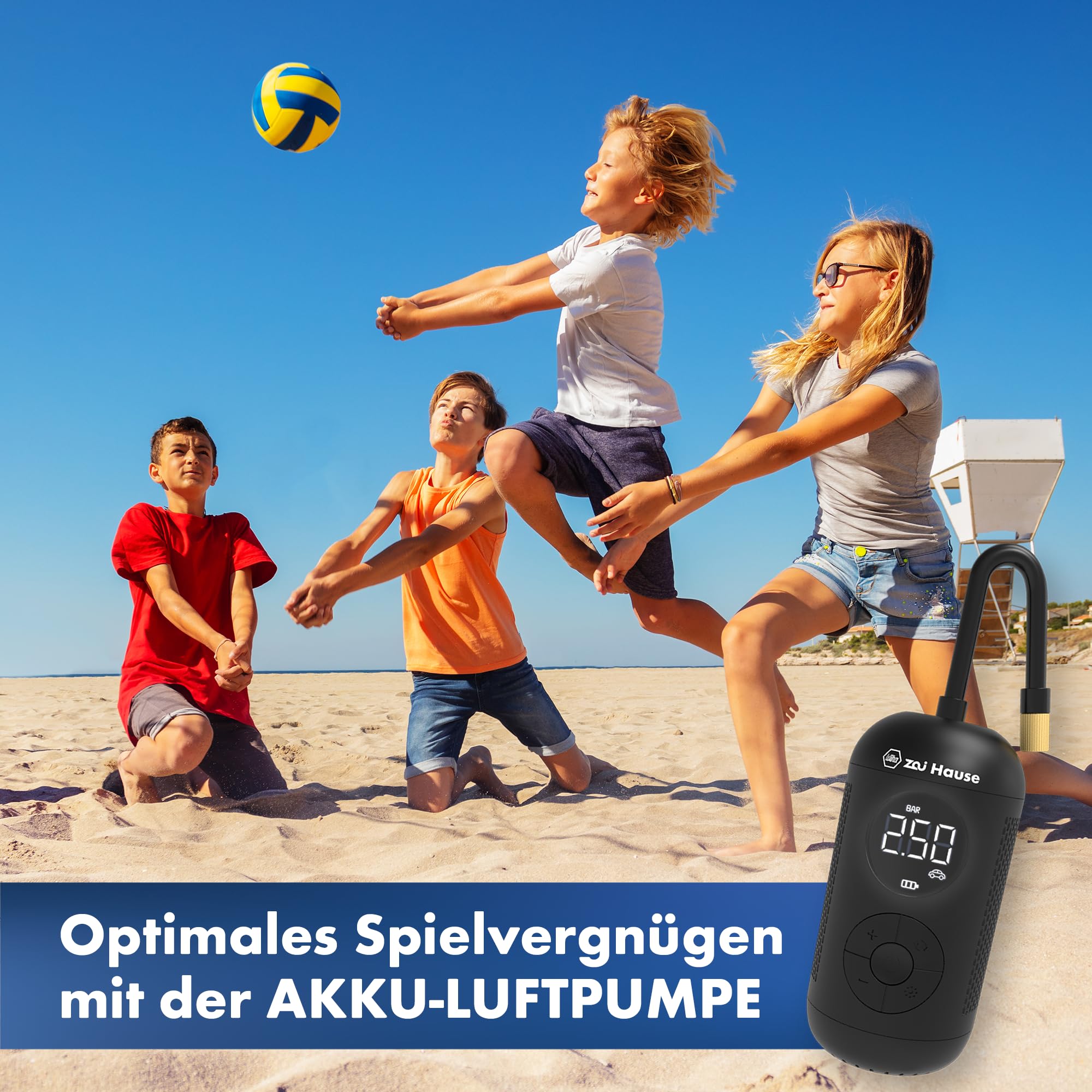 Wiha zai Hause Elektrische Luftpumpe für Fahrrad & Auto mit Akku 3,7 V inkl. Adaptern für Motorrad/Ball/Rad/Kfz bis zu 10 bar/150 psi I Mobiler Kompressor mit LED-Ringlicht I Fahrradluftpumpe tragbar 7