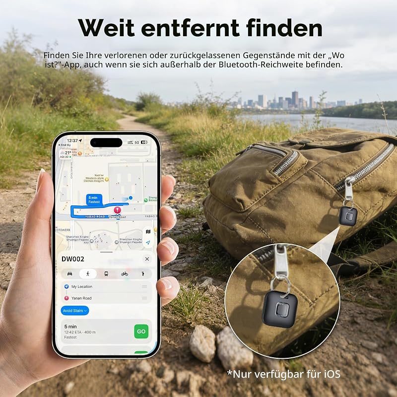 Dual-System Air Tracker Smart Tag für iOS/Android, Schwarz (4er Pack)