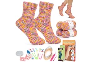 Aeelike Knitting Loom Kit for Making Socks, Sock Loom Kit for Beginners DIY, Knitting Loom Set with Yarns Step-by-Step Instructions Pompom Maker, Handmade Sock Tool, Yellow-Pink Blend