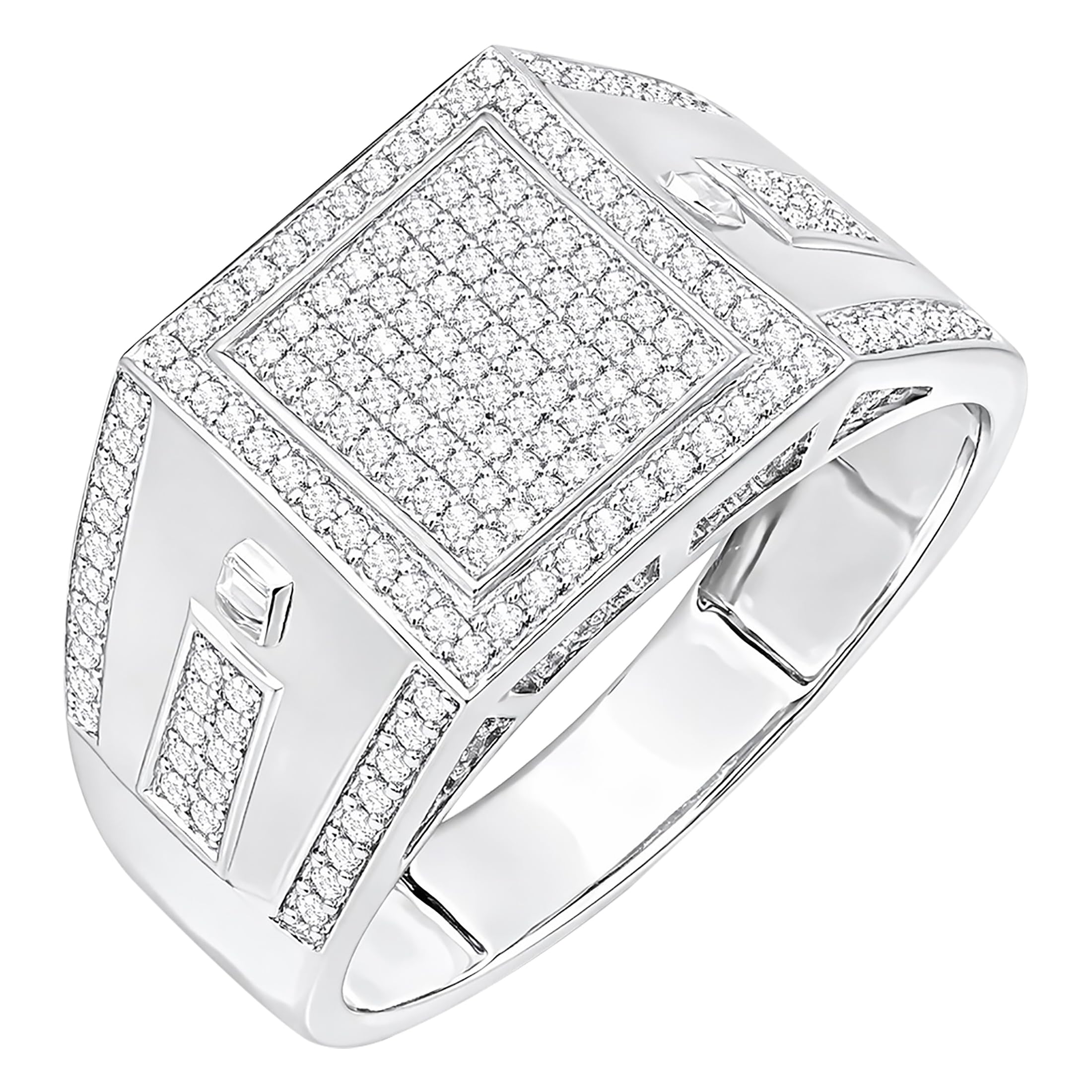 Dazzlingrock Collection Anillo de boda inspirado en estilo sello con marco cuadrado de diamante blanco redondo de 0,51 quilates para hombre en plata de ley 925, tamaño 9,5
