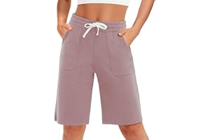 SPECIALMAGIC Cotton Sweat Shorts with Pockets for Women 10" Athletic Lounge Sports Workout Bermuda Knee Shorts