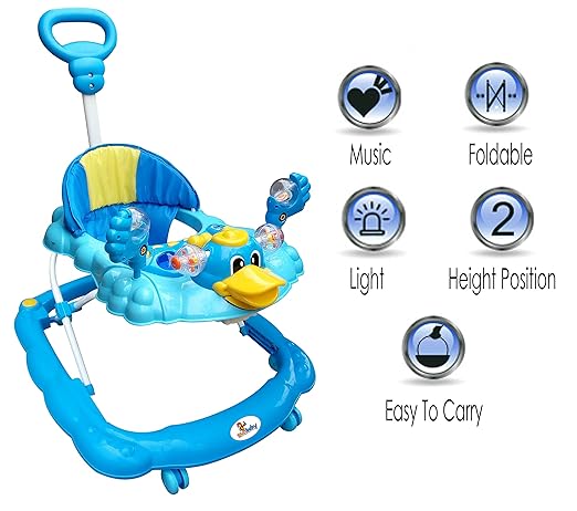 Sunbaby Cute Lucky Duck face Baby Walker with Soft Cushioned Seat - Blue