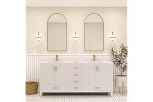 Ayna Decors Rooh 72 in White Double Sink Bathroom Vanity Set with White Quartz Countertop | 4 Soft Closing Doors | 5 Full Extention Soft Close Drawers | Gold Hardware