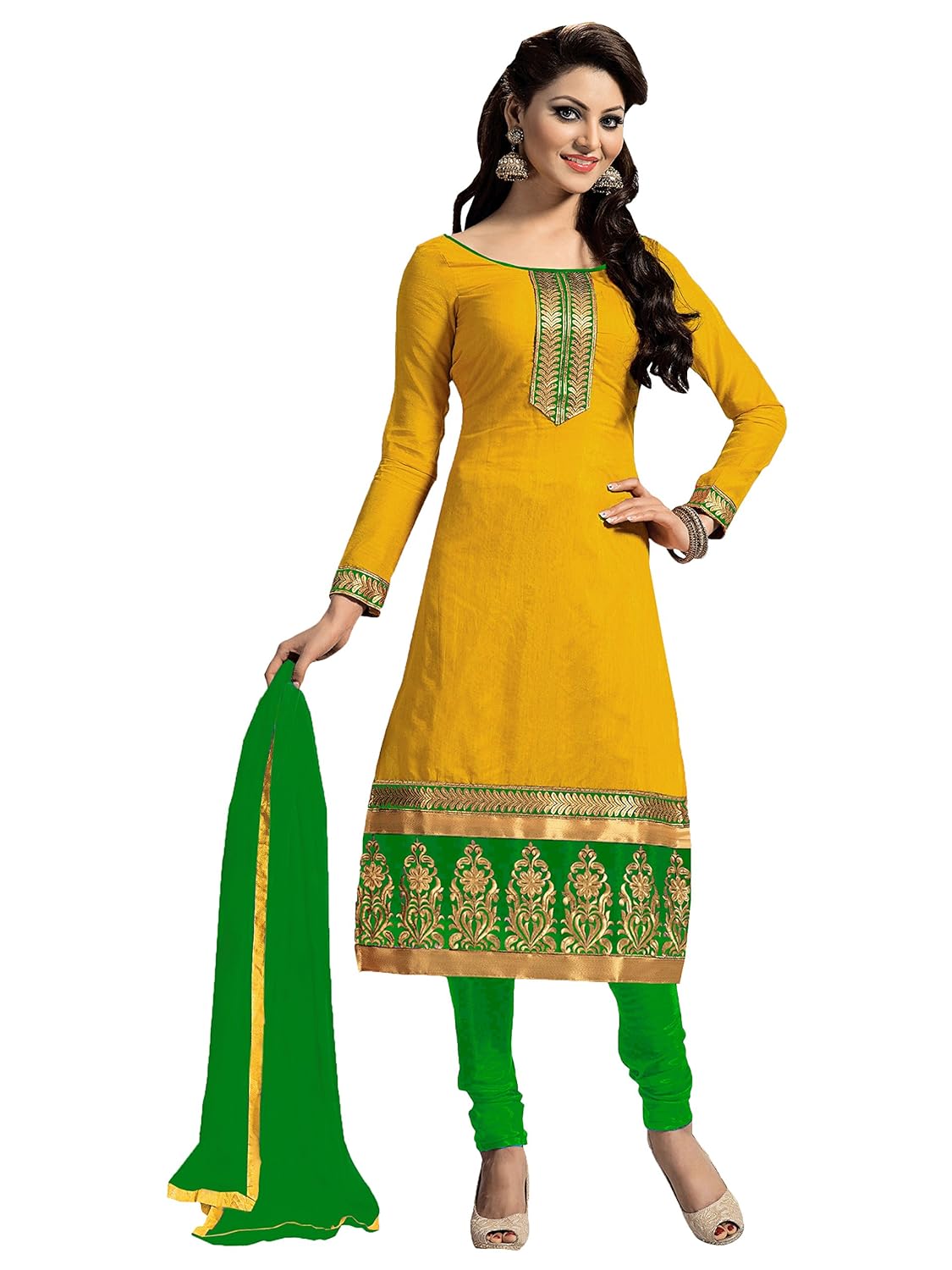 zombom women's cotton salwar suit dress material(zbmdfm107_yellow)