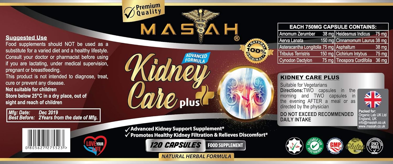 MASIAH Kidney Care Plus 120 Capsules Kidney & Urinary Tract Detox & Support Supplements