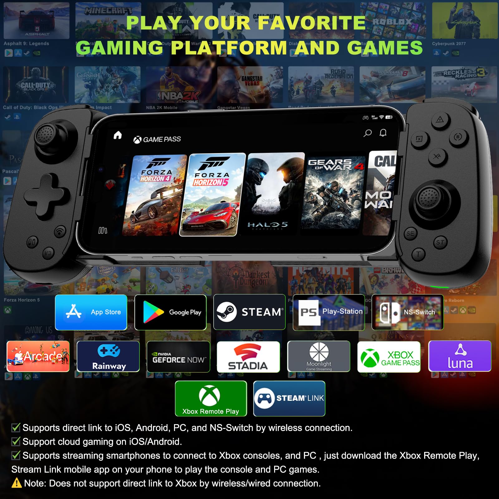Koiiko Phone Game Controller for iPhone/Android/PC/Switch, Wireless, Play COD, Genshin, Diablo, Support Streaming on PS5/PS4/Xbox/PC Console, Cloud Gaming, Turbo/6-Axis Gyro/Dual Motor