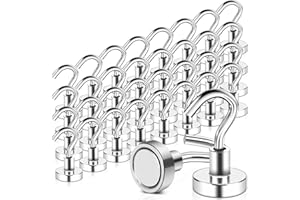 MAGXCENE 32 Pack Magnetic Hooks Heavy Duty, 25 lbs Strong Magnet Hooks for Cruise Refrigerator, Neodymium Magnets with Hooks for Grill Hanging Kitchen Tool Storage