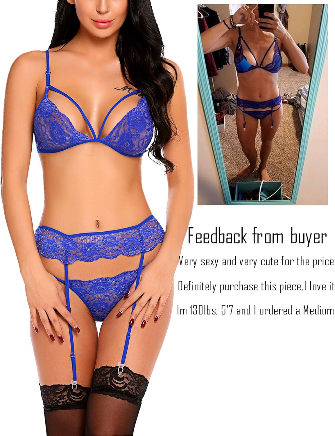 Avidlove Sexy Lingerie for Women Lingerie Set with Garter Belts Lace Teddy Babydoll Bodysuit Nightwear Outfit: Clothing