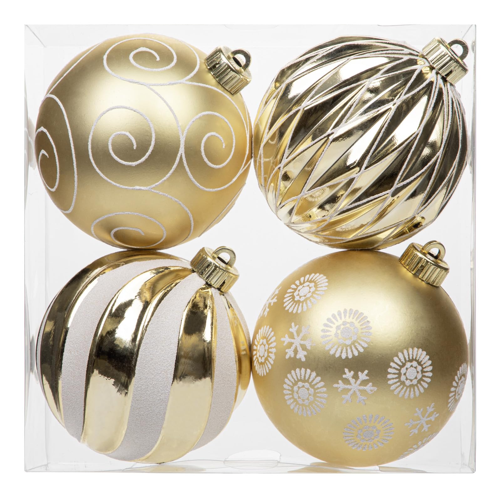 12cm Large Christmas Baubles 4 Pcs Shatterproof Balls Set Big Champagne Baubles Xmas Colorful Painted Sparkling Bauble Ornaments for Christmas Tree Decorations Halloween Holiday Party