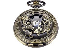 Whodoit Antique Mechanical Pocket Watch for Men，Irregular Octagon Skeleton Pocket Watch, Roman Numeral Dial with Chain + Box