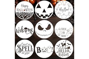 ZOSYLLEY Halloween Stencils for Painting on Wood 12” Round Halloween Stencil Hey Boo Trick or Treat Ghost Pumpkin Face Templates for Door Hanger Porch Sign Doormat