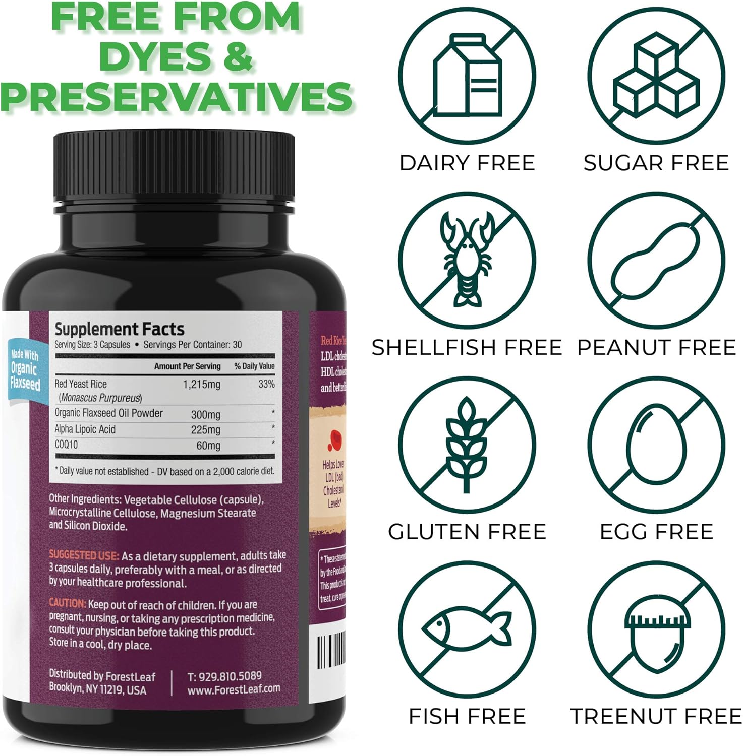 Red Yeast Rice Care with COQ-10 and Organic Flaxseed - Supports Cardiovascular Health - 1215mg - 90 Vegetable Capsules - Daily Dietary Supplements: Health & Personal Care