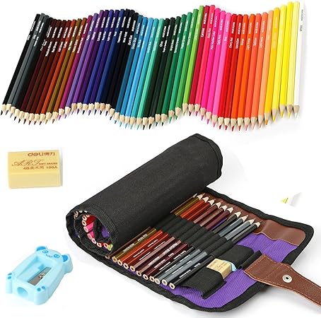 Amazon 色鉛筆 50色油性鉛筆セット 大人 子供の塗り絵や描き用 収納カバー ブラシ 鉛筆削り付き プレゼントとして最適 色鉛筆 文房具 オフィス用品