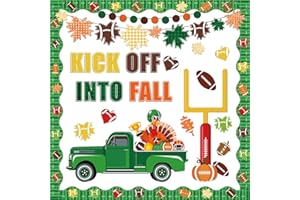 80UNCLEKIMBY Fall Football Bulletin Board Decorations Kick Off into Fall Maple Leaves Turkey Sport Border Trim Decor Thanksgiving Classroom Supplies