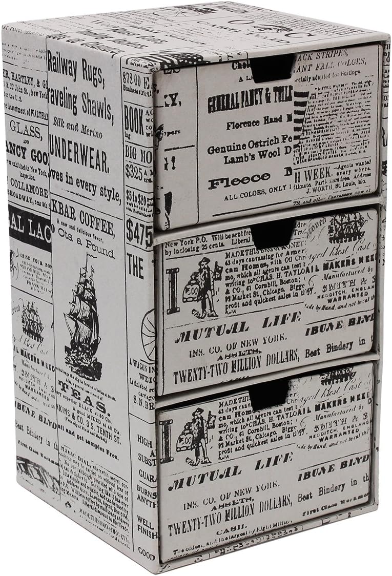 Amazon Com Store Indya Dresser Crafty 9 Cardboard Chest Of Drawers With Newsprint Storage And Organizer Furniture Decor