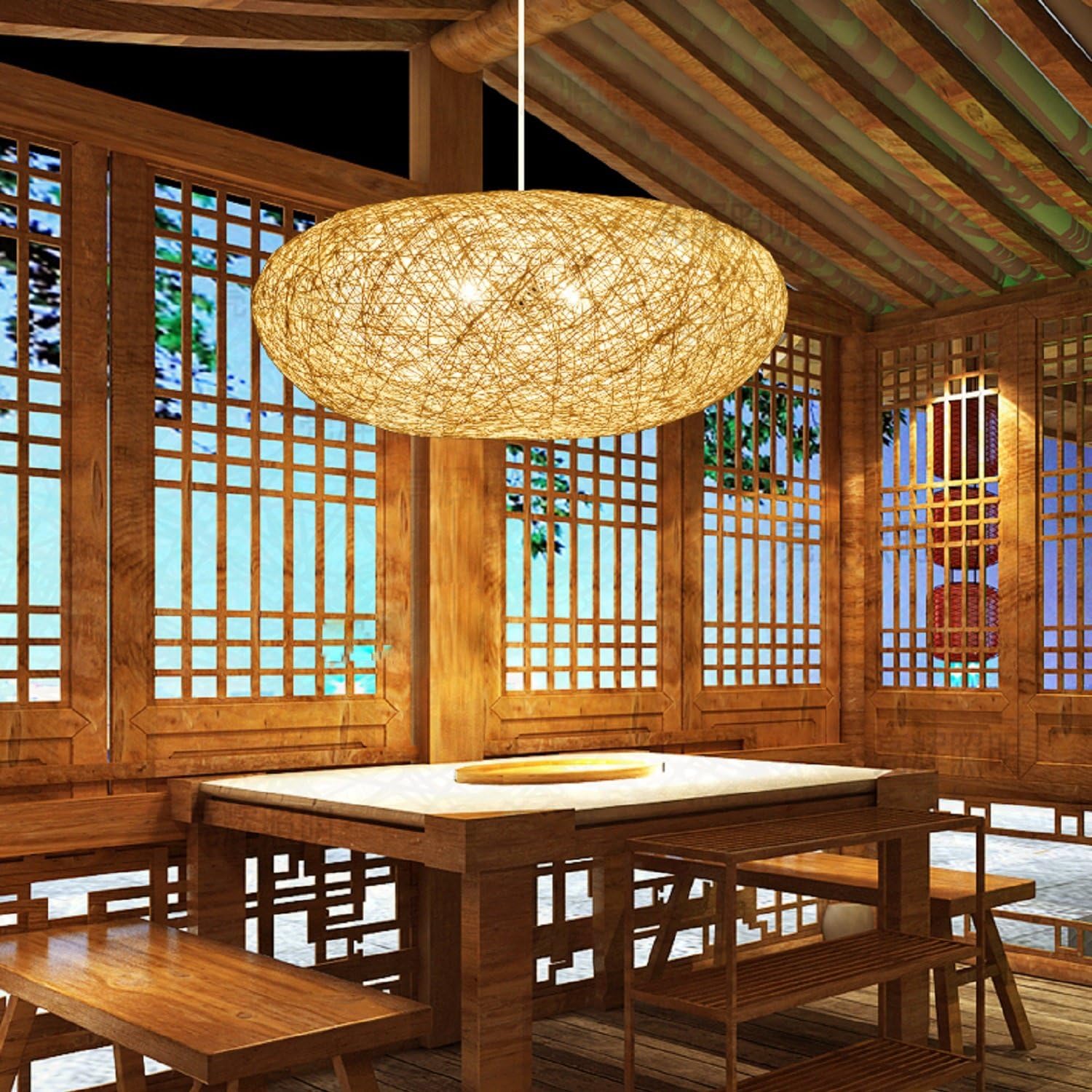 Waineg Bird's Nest Chandelier, Handmade Hemp Ball Pendant Lamp Rattan Art Woven E27 Modern Study Bedroom Lighting Creative Restaurant Bar Cafe Ceiling Decoration Pendant Light Fixtures 110v 220v
