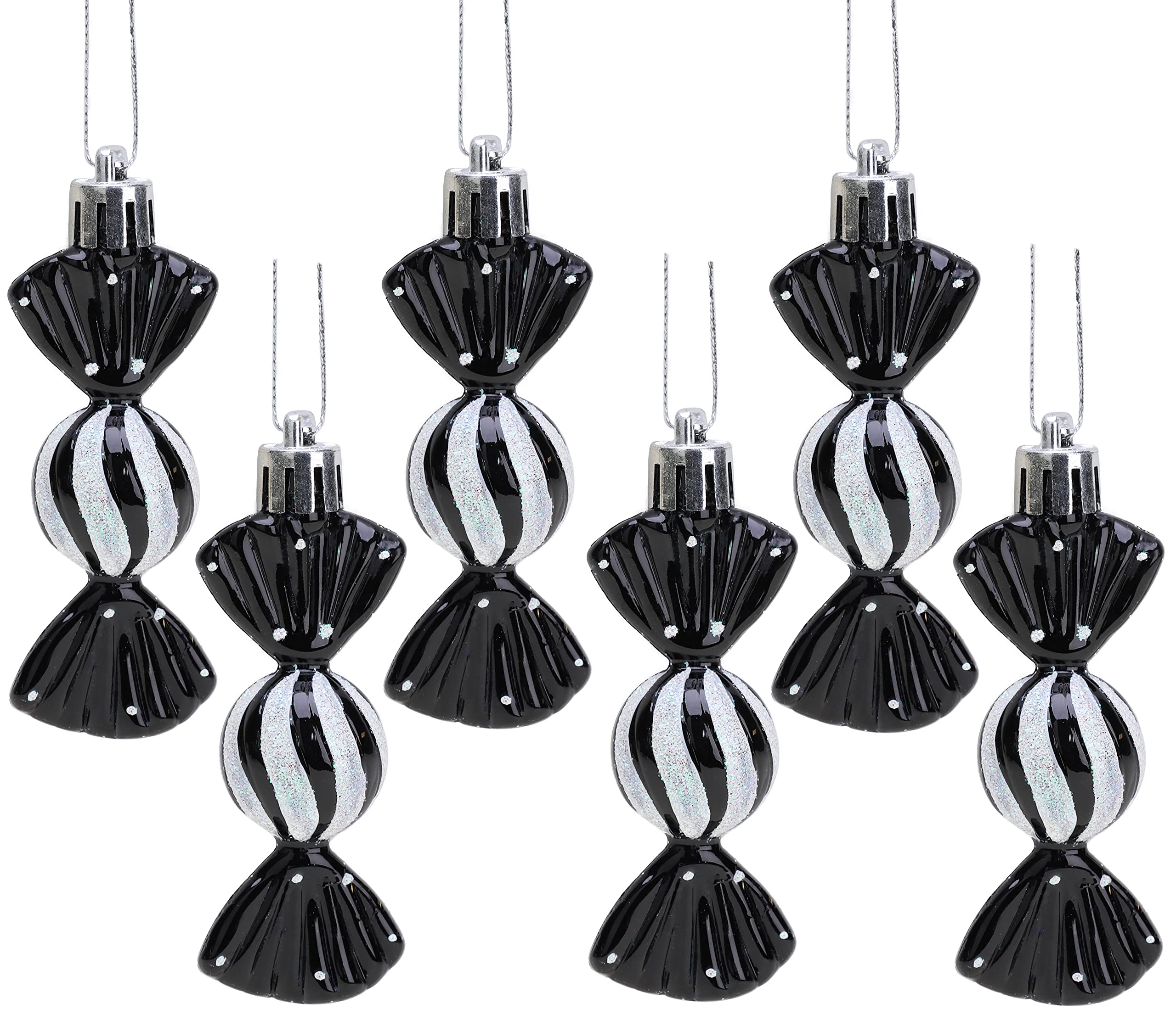 Christmas Concepts® Pack of 6-80mm (3.2") Mini Sweet Shaped Baubles – Shiny & Glitter Decorated – Christmas Tree Decorations (Black)