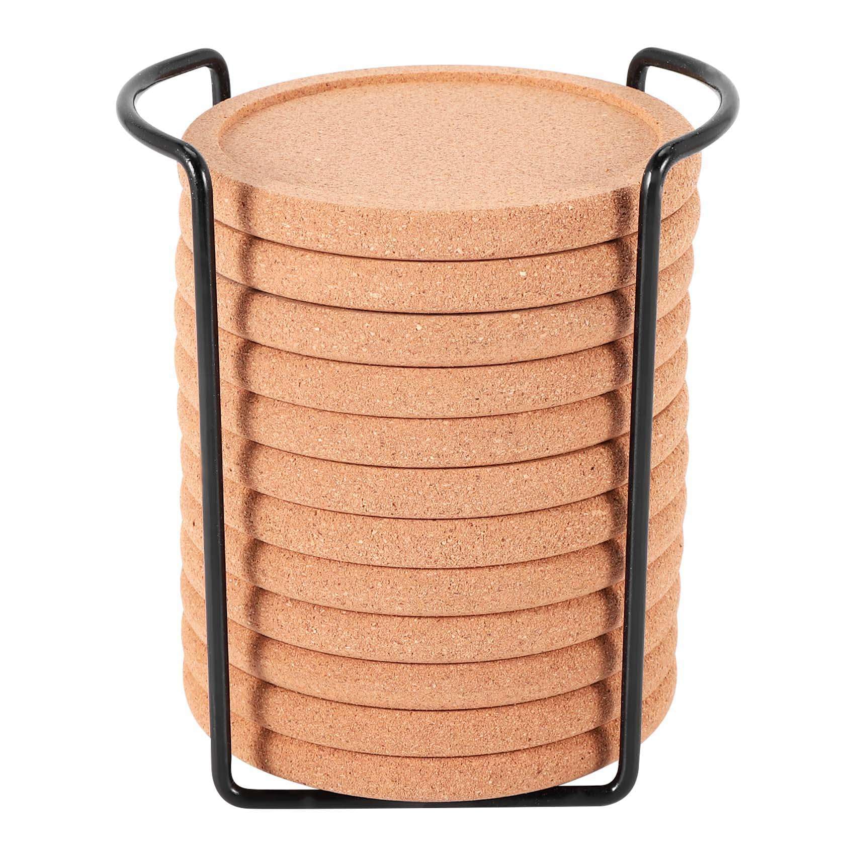 Cucioki Cork Coasters with Lip for Drinks Absorbent Thick Rustic Saucer with Holder Heat & Water Resistant Best Reusable Natural Round Coasters for Bar Glass Cup Table