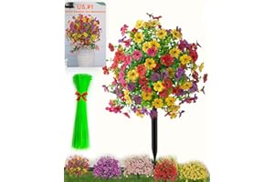 23" Ground Insert Faux Violet Flowers for Outdoor Planters, Artificial UV Resistant Greenery Shrubs Realistic Fake Bushes Pla