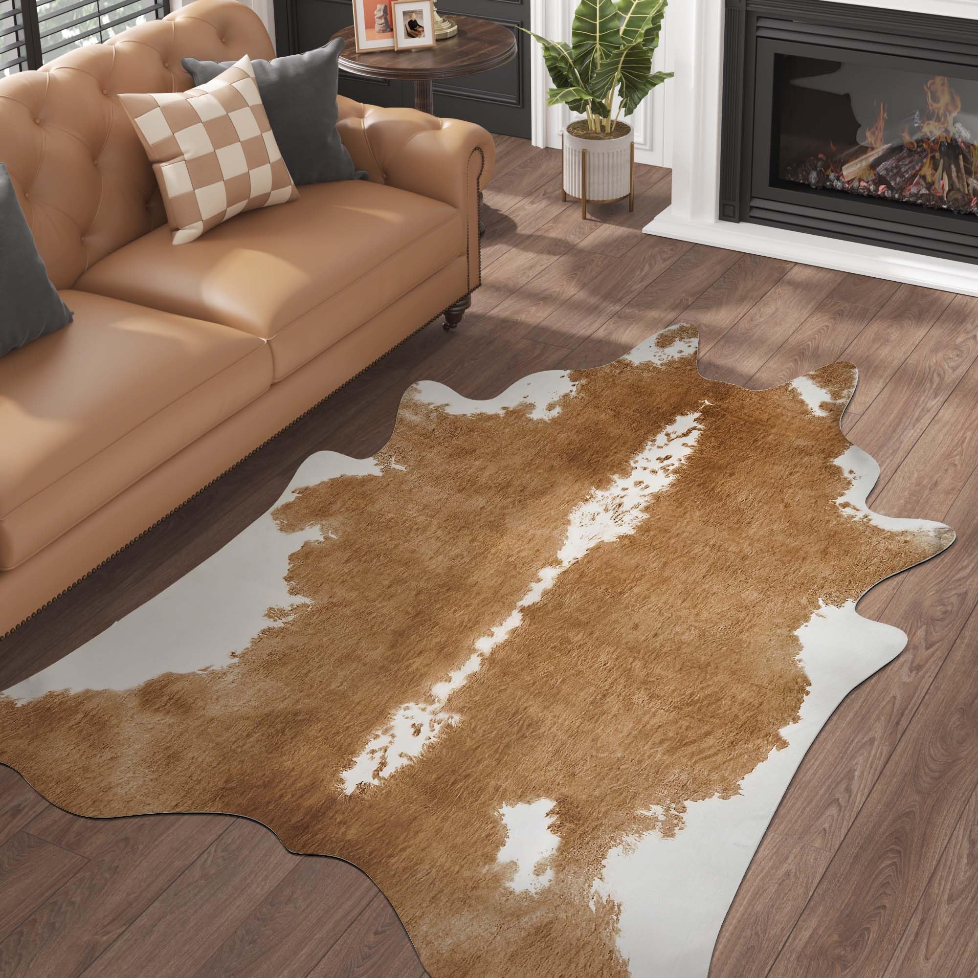 Photo 1 of jinchan Faux Cowhide Rug Zebra Print Area Rug Animal Skin Western Design Mat Faux Suede Indoor Floor Cover for Bedroom Living Room 6x7 Safari