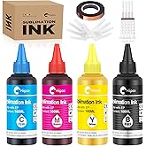 Hiipoo Sublimation Ink Refilled Bottles with Heat Tape Refill for ET2400 XP4105 XP4100 ET2720 ET2760 ET2750 ET4800 ET-2800 ET-2803 ET-2850 Inkjet Printers Heat Press Transfer on Mugs T-Shirts（BCMY）