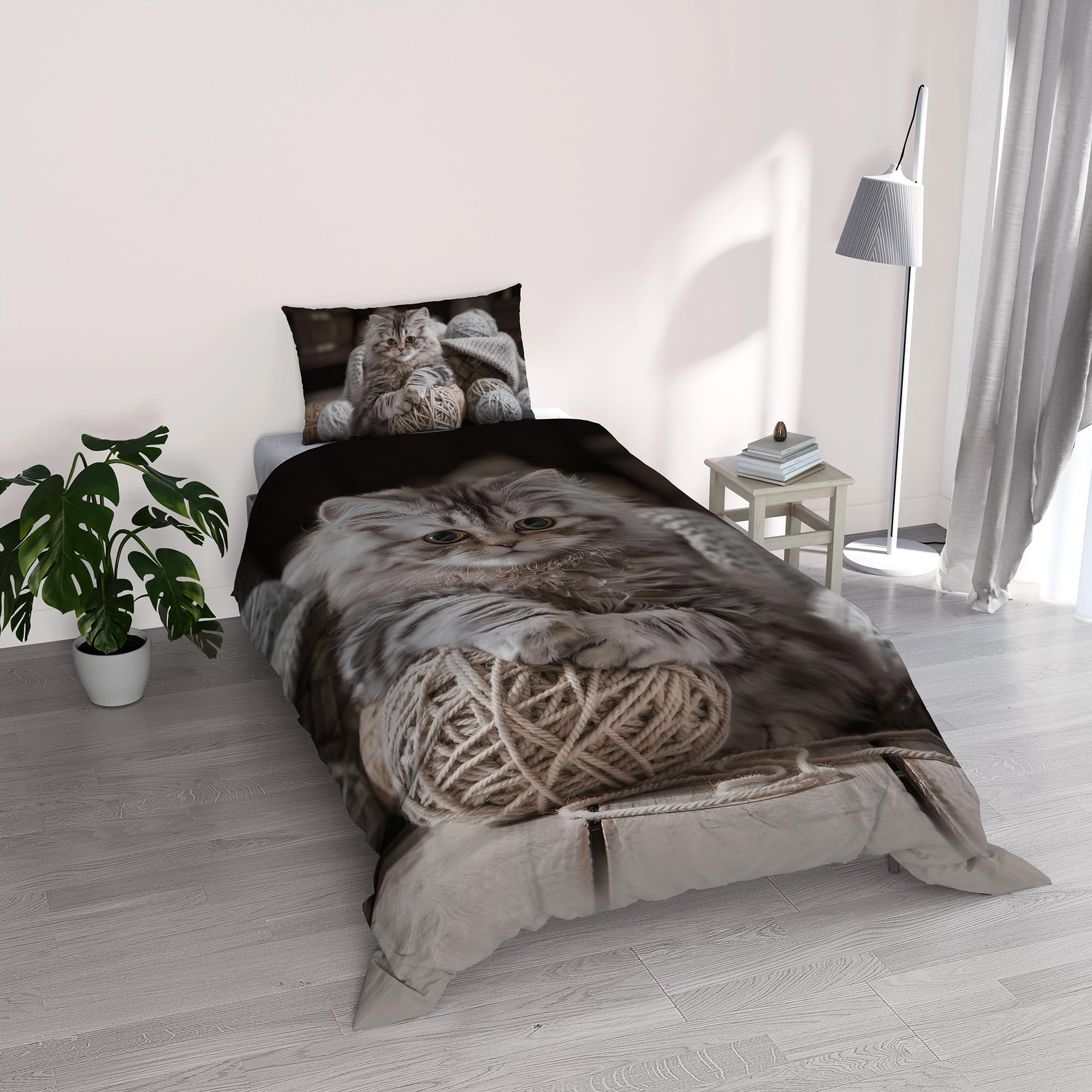 Italian Bed Linen GOODNIGHT Microfibre Duvet Cover Set with Digital Print, Felix, Single